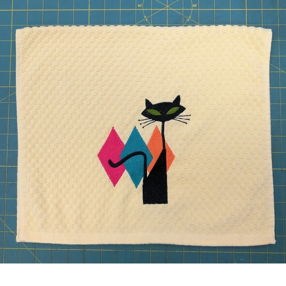 Retro Mid Century Modern Atomic Cat Kitchen Bar Hand Towel Great Gift Idea!